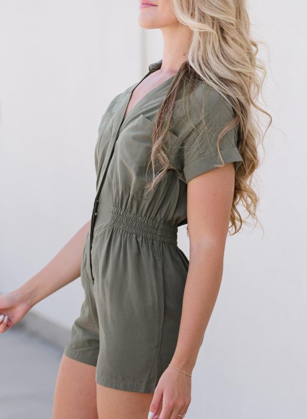 Dokotoo Women's Summer Trooper Utility Cargo Rompers Short Sleeve Button Down Pockets Jumpsuits - Image 4