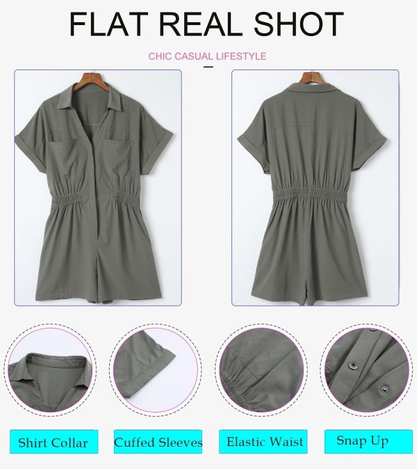 Dokotoo Women's Summer Trooper Utility Cargo Rompers Short Sleeve Button Down Pockets Jumpsuits - Image 5