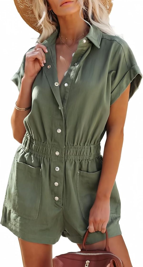 Dokotoo Women's Summer Trooper Utility Cargo Rompers Short Sleeve Button Down Pockets Jumpsuits - Image 13