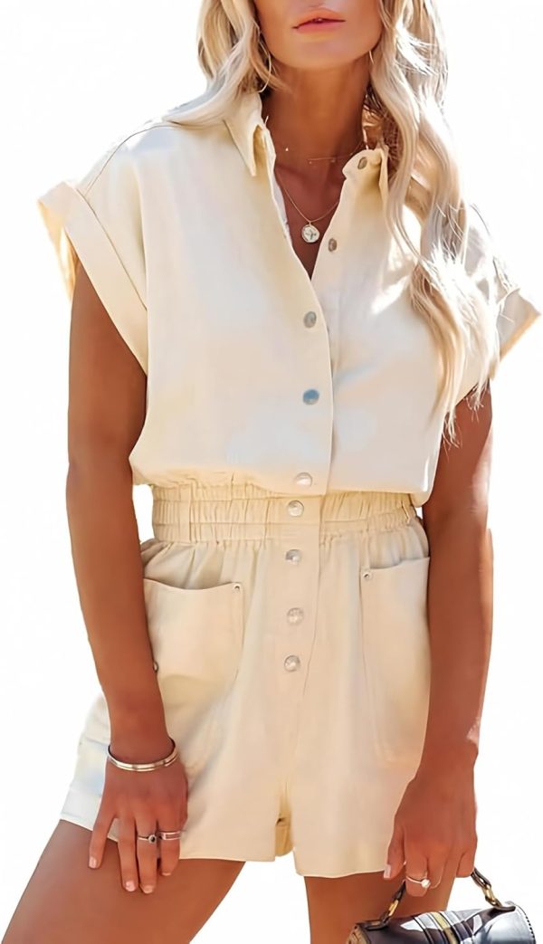 Dokotoo Women's Summer Trooper Utility Cargo Rompers Short Sleeve Button Down Pockets Jumpsuits - Image 28