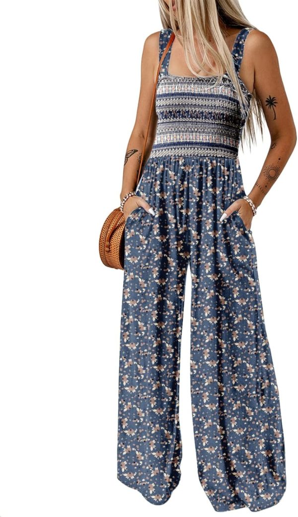 Dokotoo Women's Casual Loose Overalls Jumpsuits One Piece Sleeveless Printed Wide Leg Long Pant Rompers With Pockets - Image 19