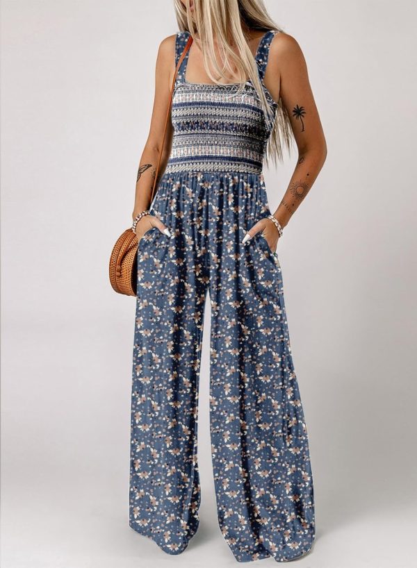 Dokotoo Women's Casual Loose Overalls Jumpsuits One Piece Sleeveless Printed Wide Leg Long Pant Rompers With Pockets - Image 20