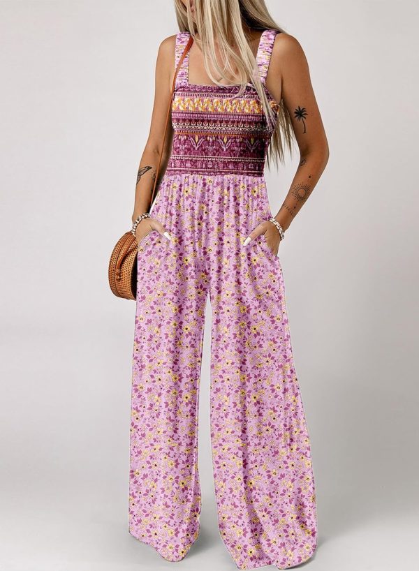 Dokotoo Women's Casual Loose Overalls Jumpsuits One Piece Sleeveless Printed Wide Leg Long Pant Rompers With Pockets - Image 38
