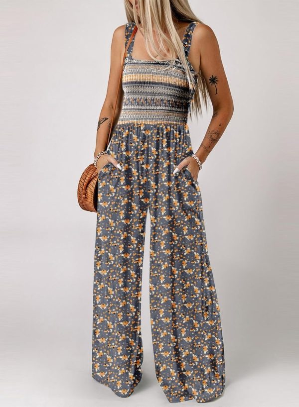 Dokotoo Women's Casual Loose Overalls Jumpsuits One Piece Sleeveless Printed Wide Leg Long Pant Rompers With Pockets - Image 56